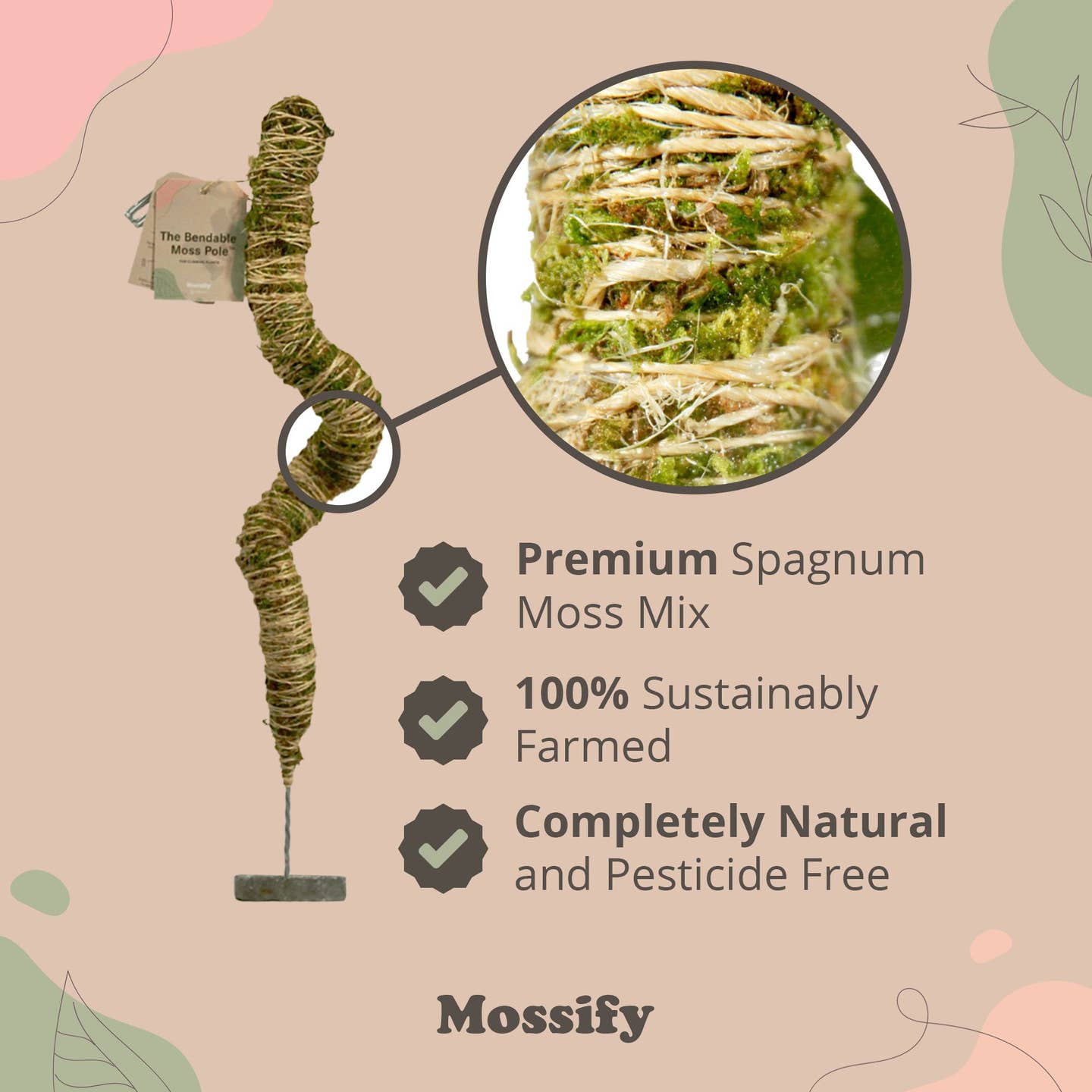 Original Bendable Moss Pole™ – Adjustable Support for Climbing Houseplants