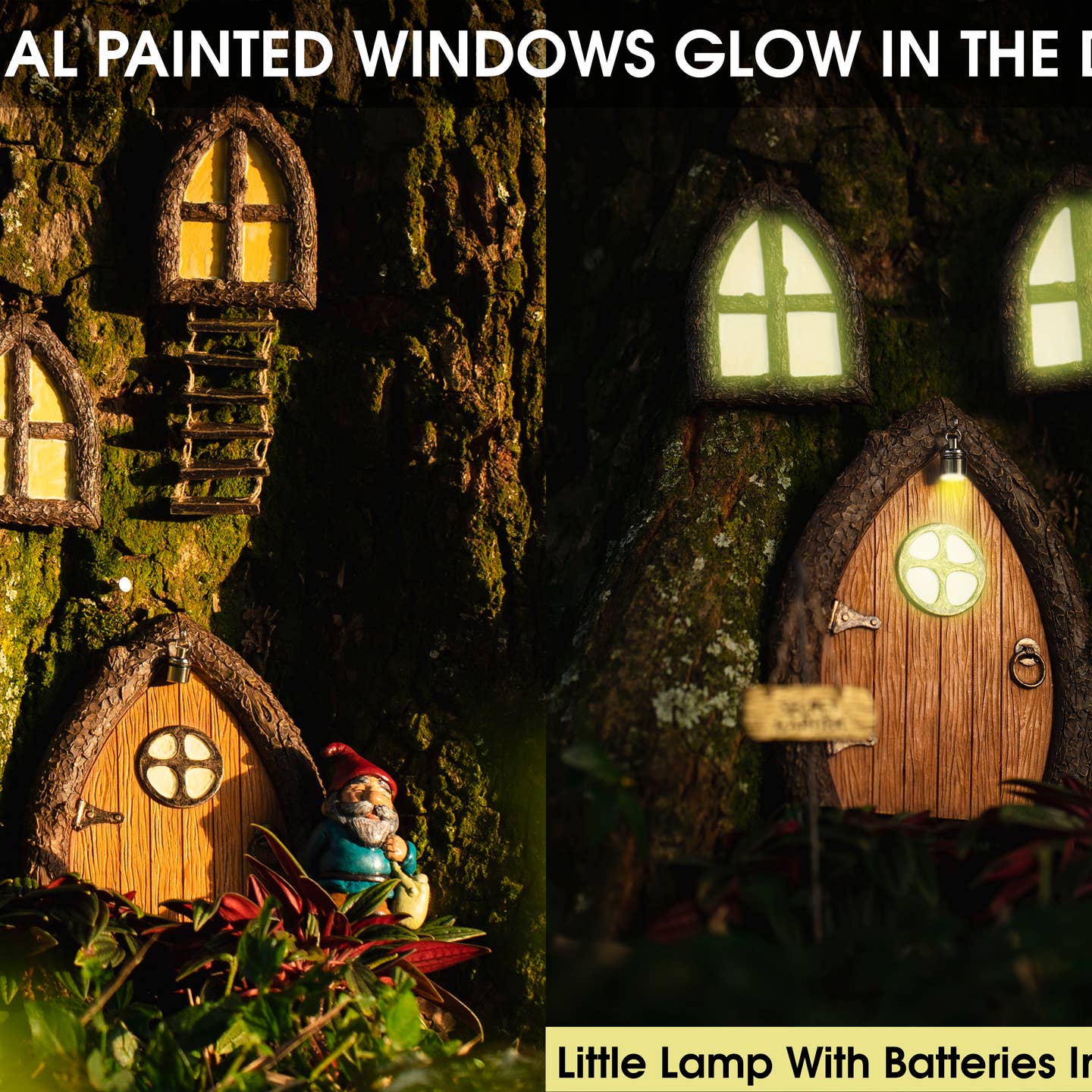 Fairy Door with Light and Windows – Glow in the Dark Magical Garden Décor