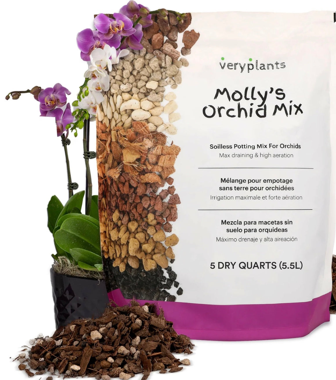 Veryplants Molly's Orchid Mix packaging with orchids and potting mix