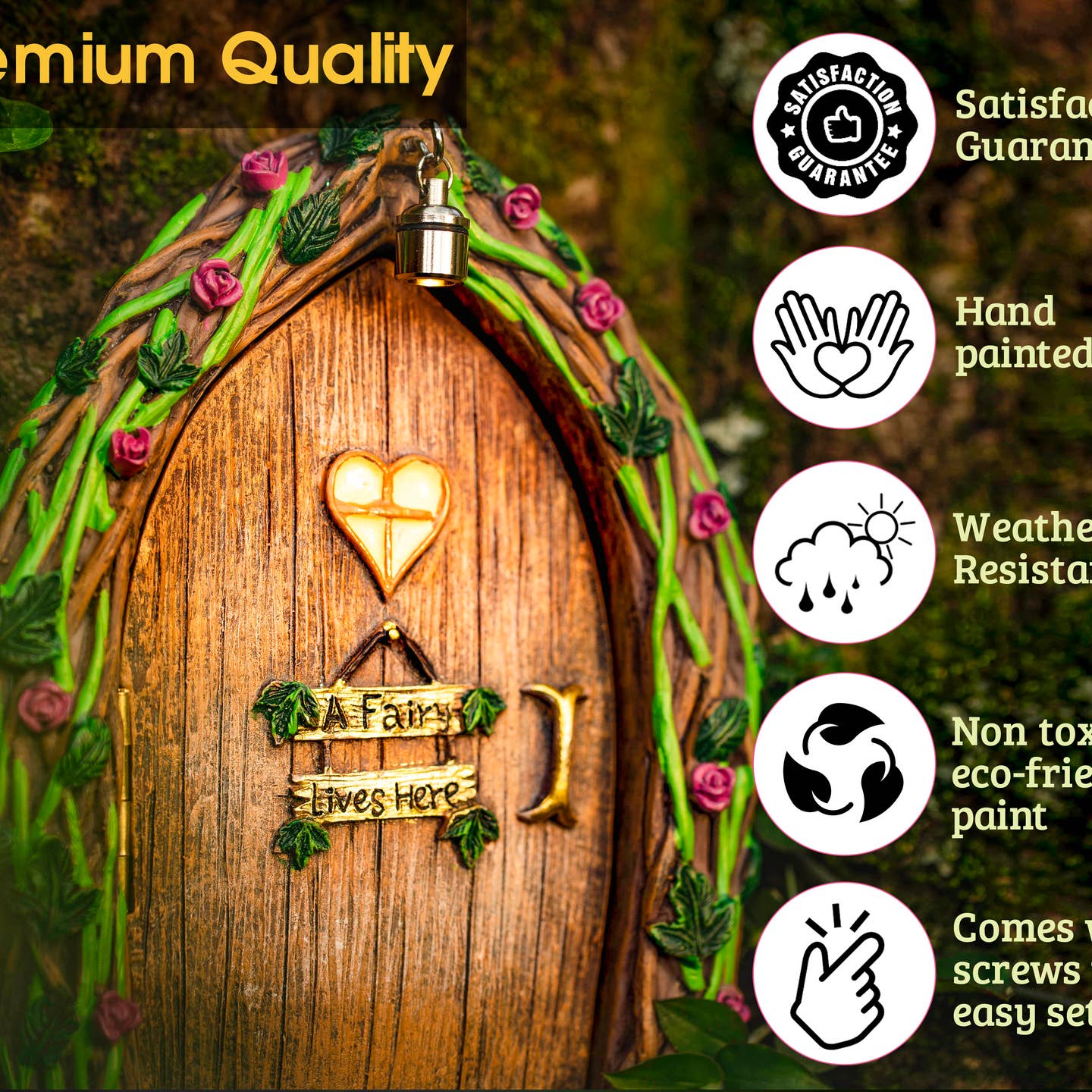 Opening Fairy Door and Window For Trees with Light Yard Art