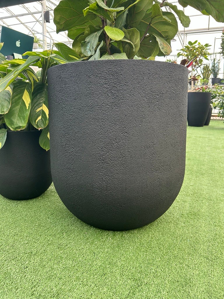 a Black Matte Ceramic Indoor Pot resting on a grass like surface