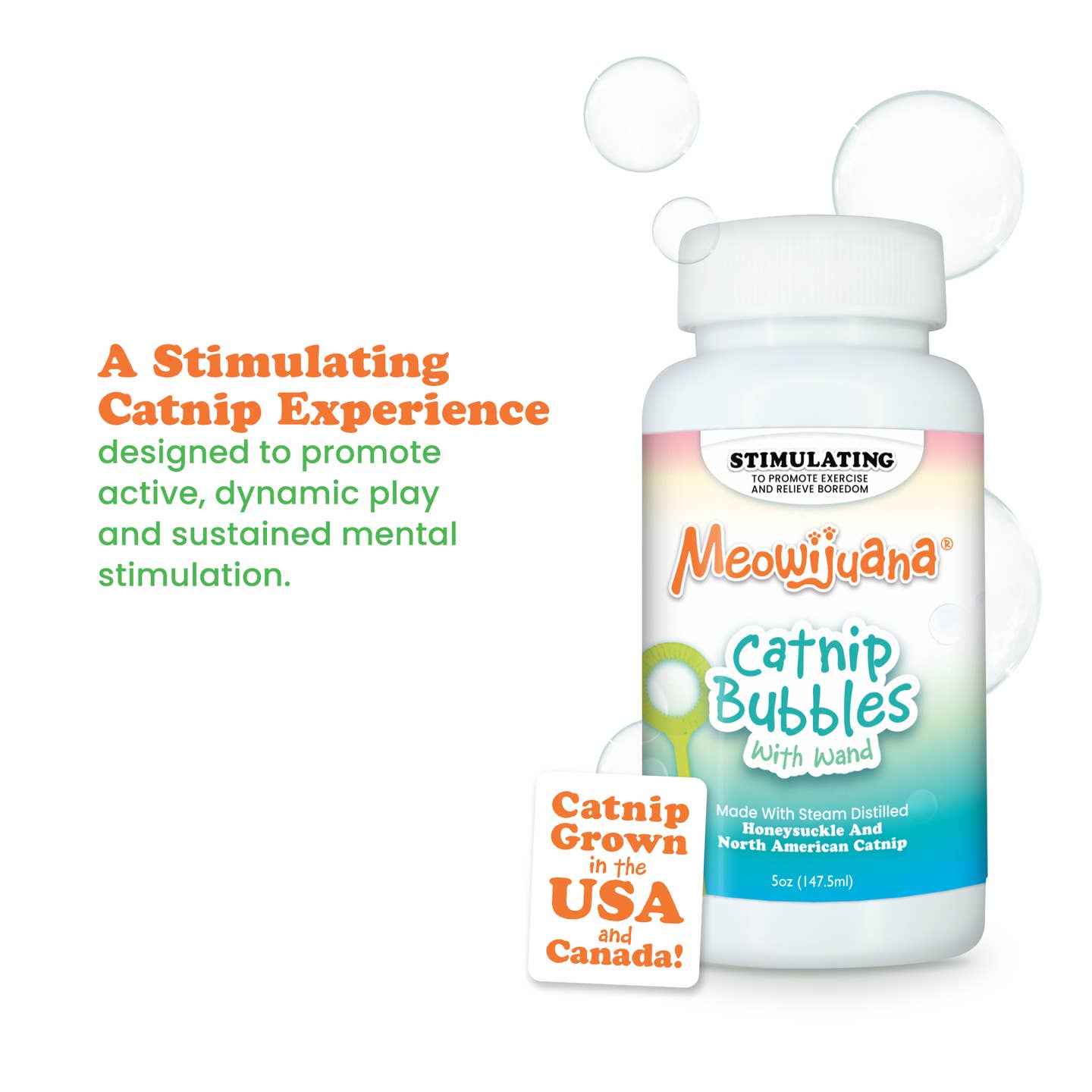 a bottle of meowijuana catnip bubbles against white background
