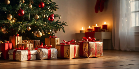 a Christmas tree surrounded by wrapped presents