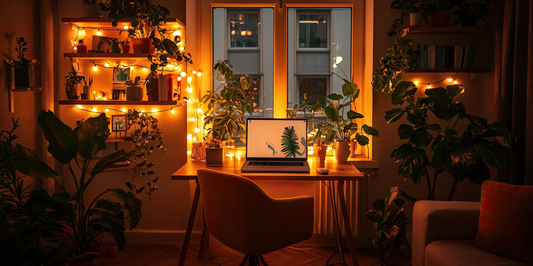 cozy lit room with tropical house plants