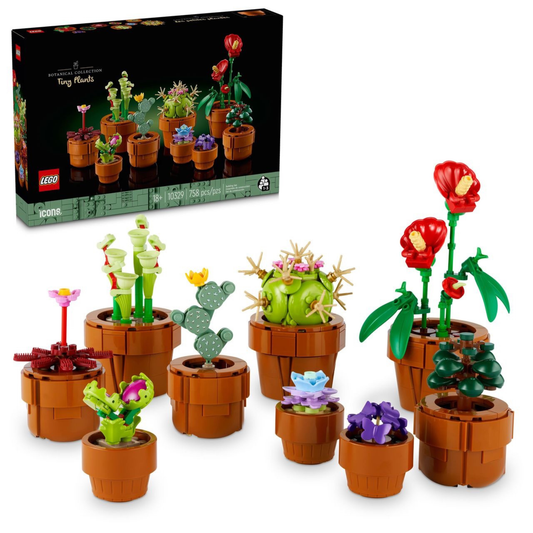 LEGO® Icons Tiny Plants 10329 building set box front and built set