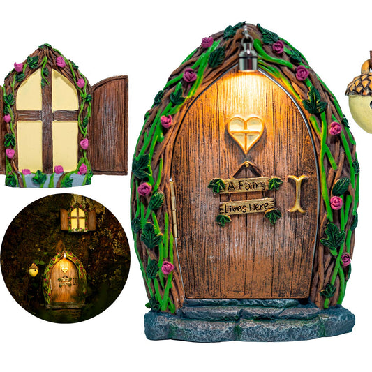 Opening Fairy Door and Window For Trees with Light Yard Art