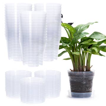 plant pot and saucer indoor Clear Nursery Pot with Interlocking Saucer – Durable Transparent Plant – Urbane Eight Inc
