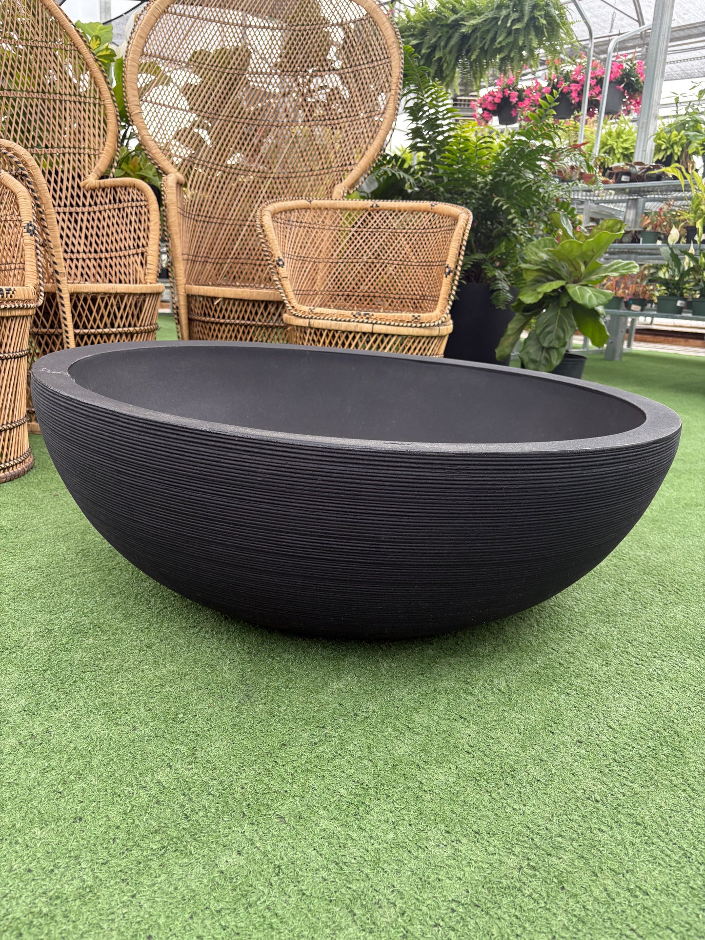 Linea Low Planter Bowl – Black Modern Indoor Plant Pot