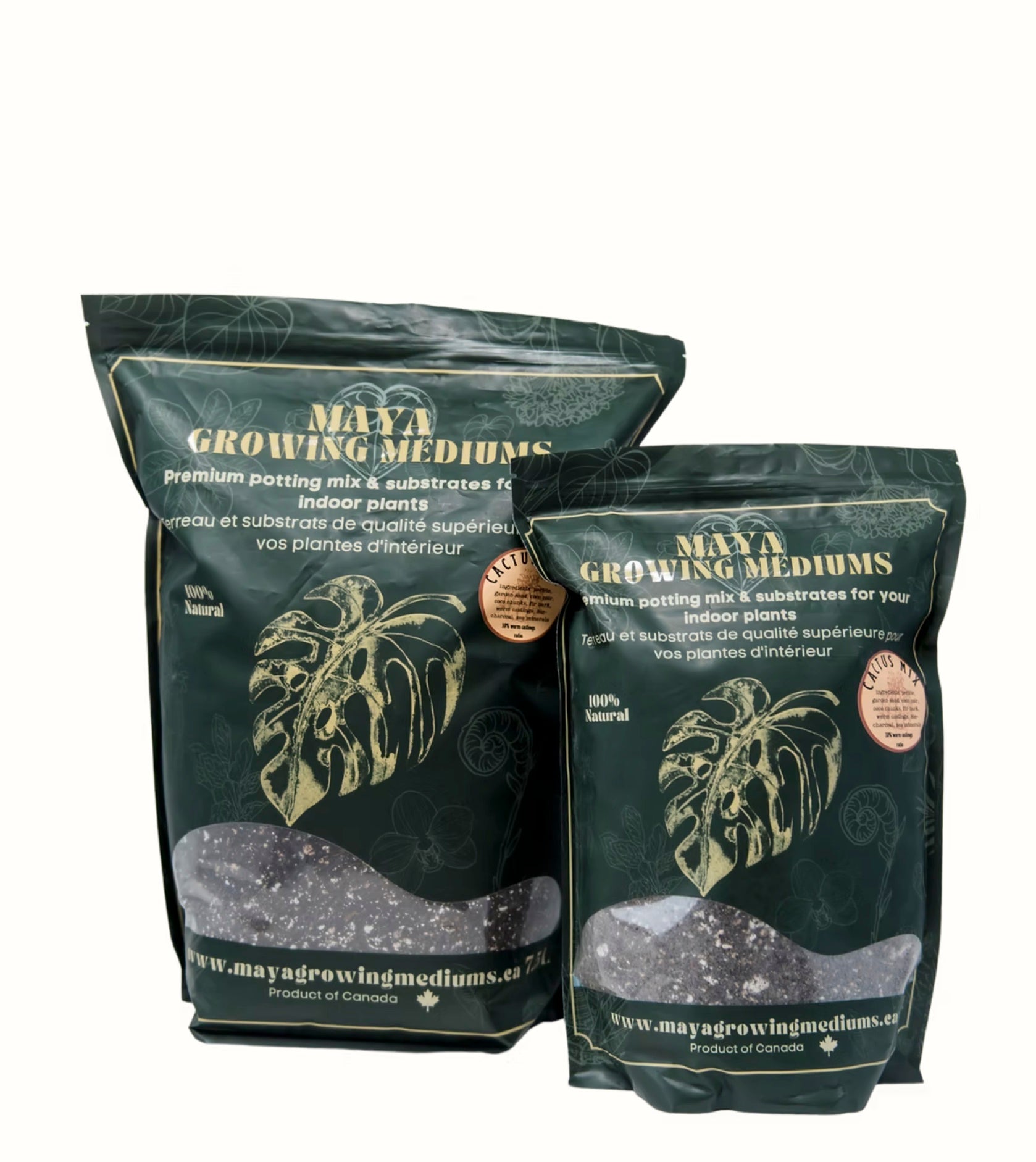 Two packages of Maya Growing Mediums on a white background