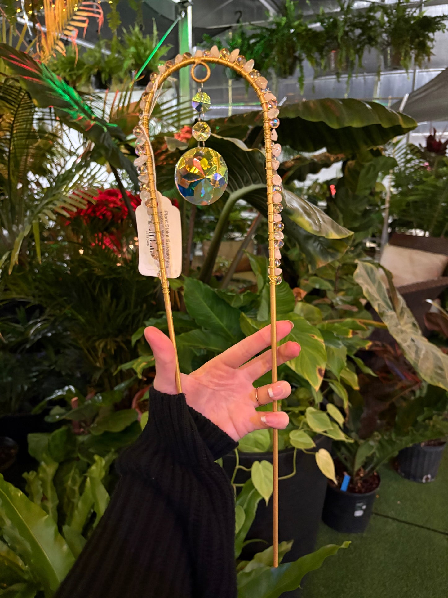 decorative arch shaped beaded and crystal plant stake suncatcher