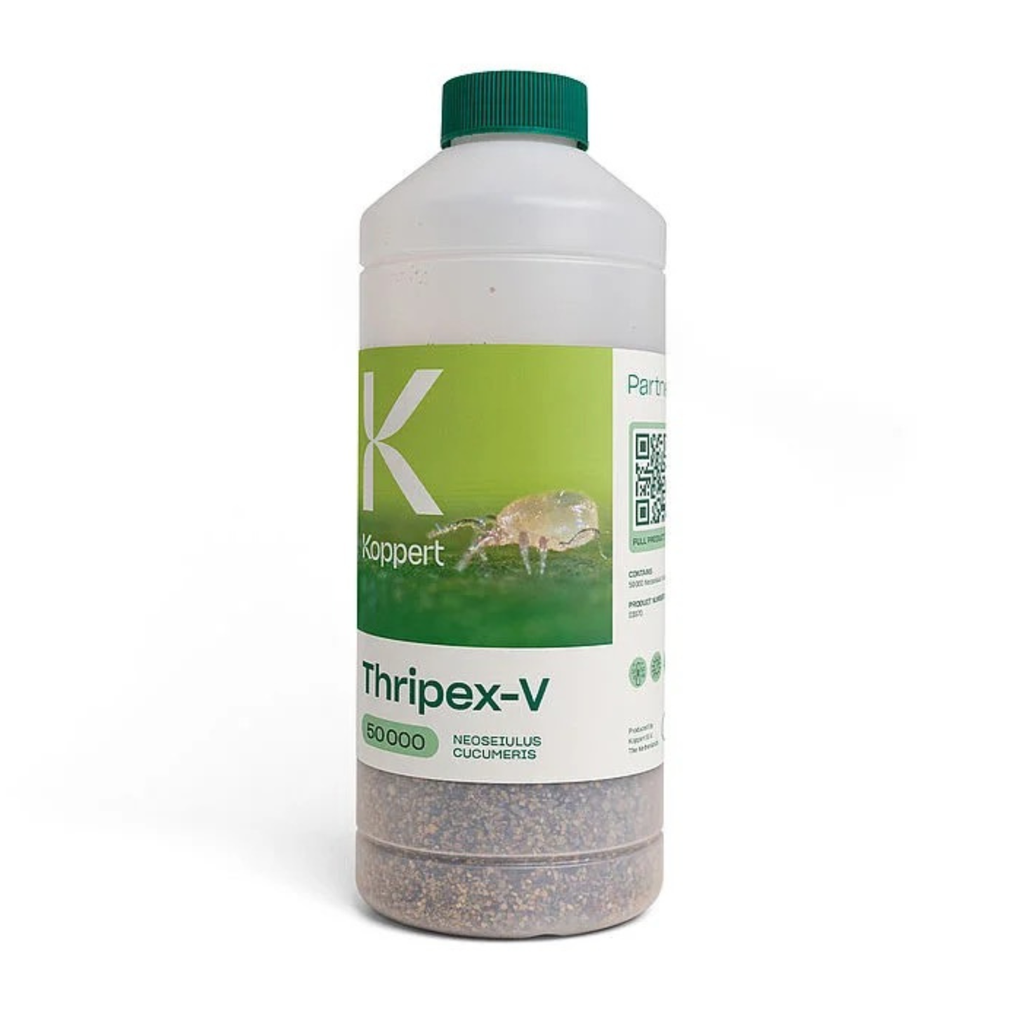 Koppert ThripeX-V bottle of predatory bugs for thrip control on a white background