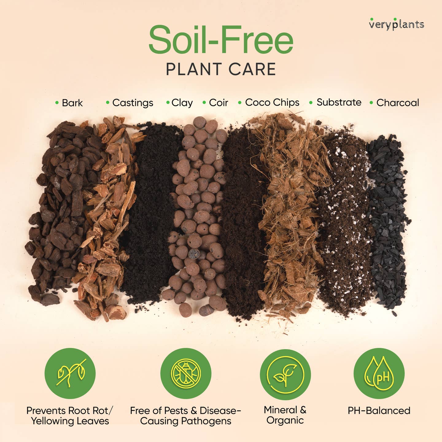 a selection of soil free plant care substrates laid out on a white surface