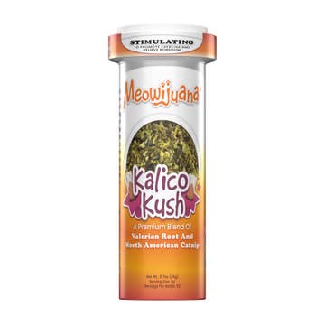 container of 'meowijuana kalico kush' on white background