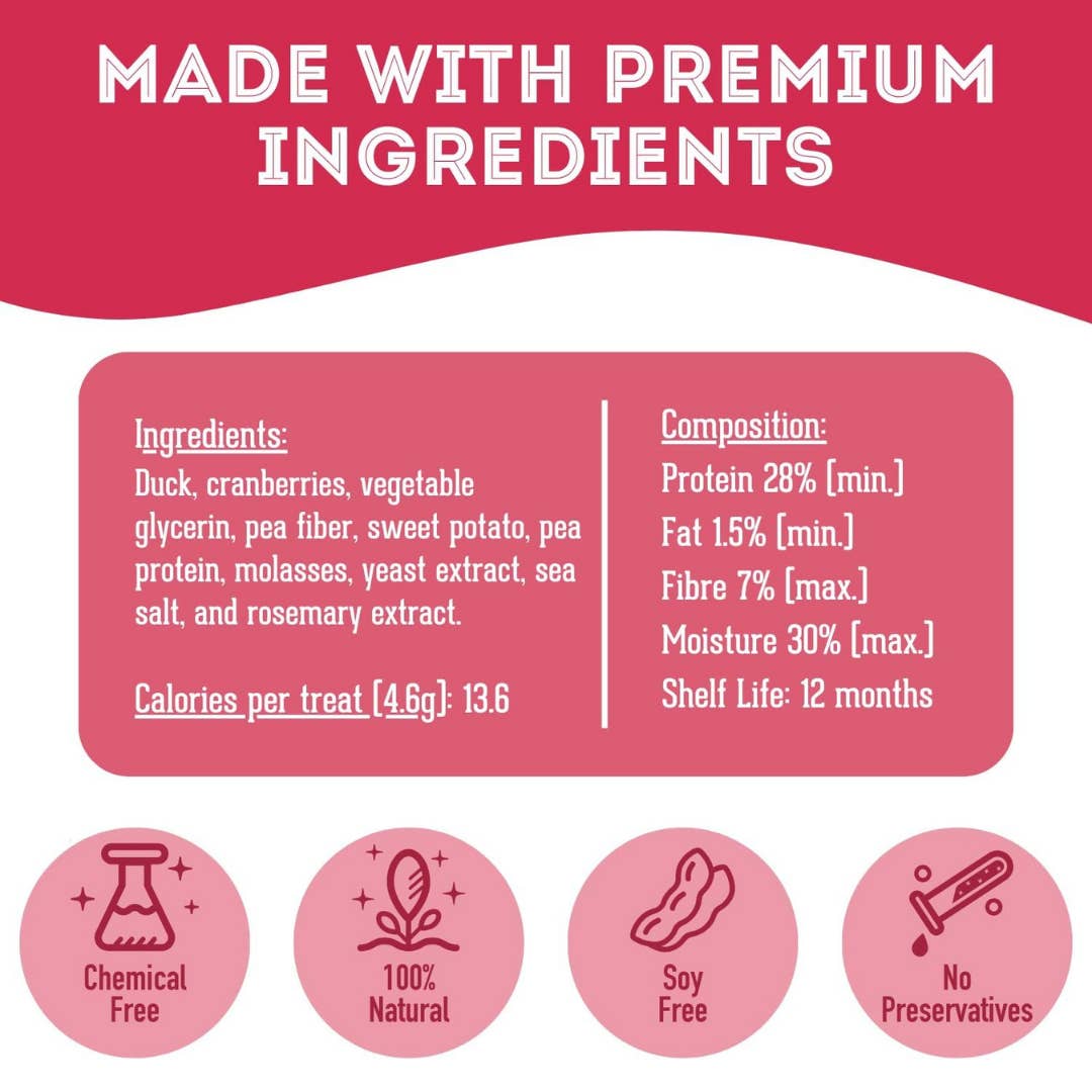Friandises moelleuses au canard et aux canneberges pour chiens – Des récompenses moelleuses et entièrement naturelles avec un boost d'antioxydants