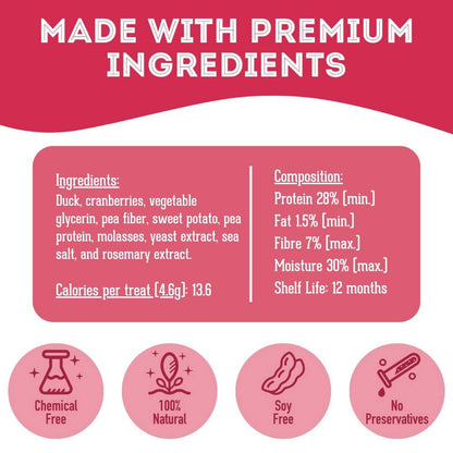 Friandises moelleuses au canard et aux canneberges pour chiens – Des récompenses moelleuses et entièrement naturelles avec un boost d'antioxydants