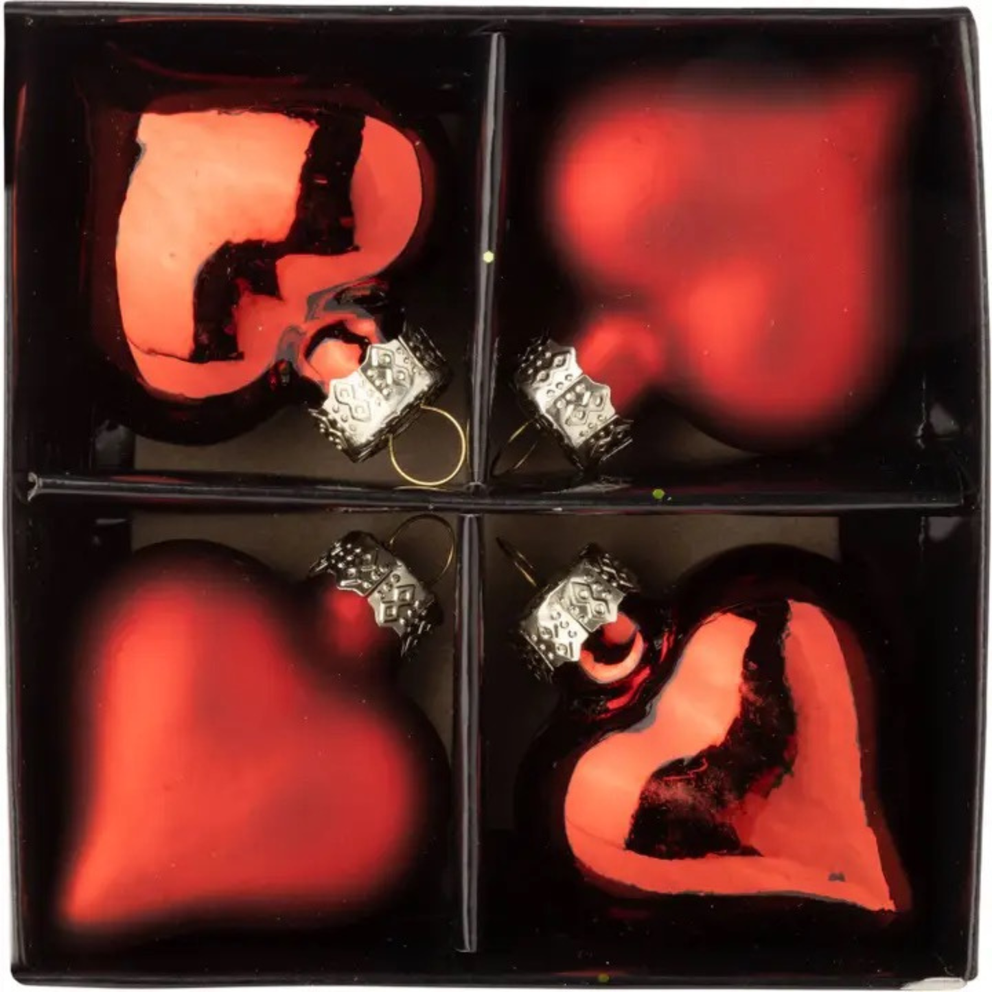 Glass Heart Ornaments (Set of 4) – Matte & Shiny Finish