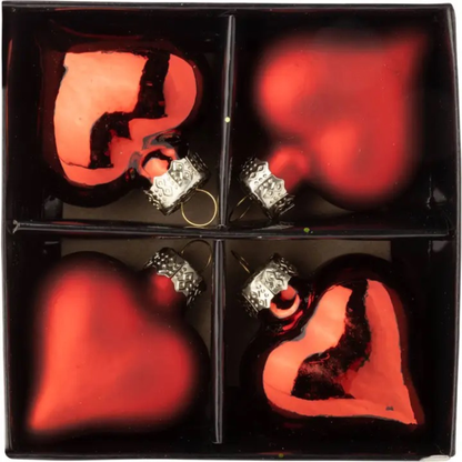 Glass Heart Ornaments (Set of 4) – Matte & Shiny Finish
