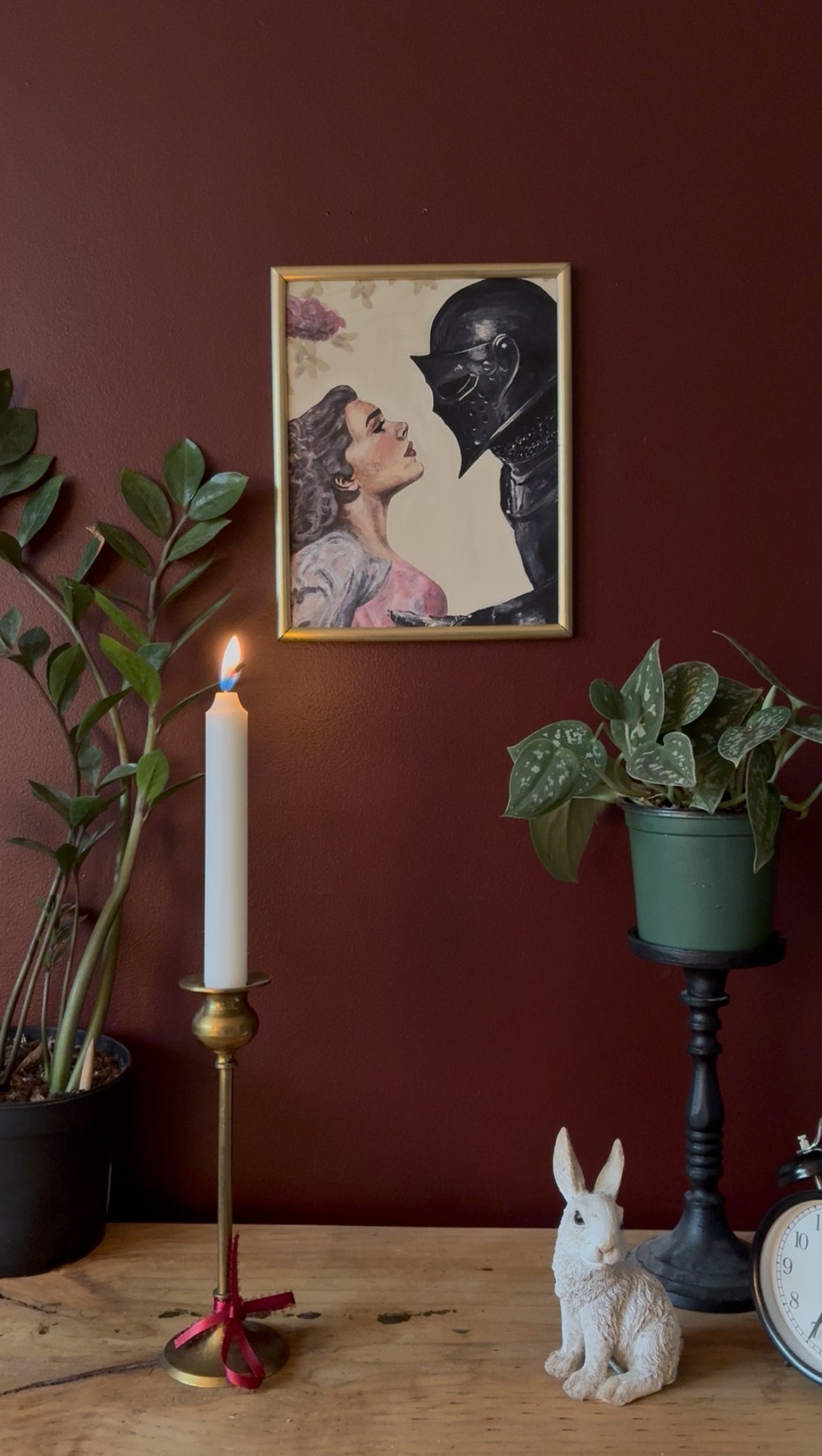 fantasy inspired art print of an armoured knight holding a beautiful woman