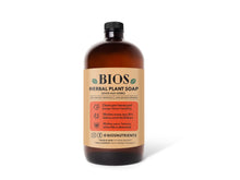 A bottle of Bios Herbal Plant Soap with a label that includes the brand name, product name, and additional information such as 'Chemical Free', 'Non-Toxic', and 'Safe for Kids & Pets'.