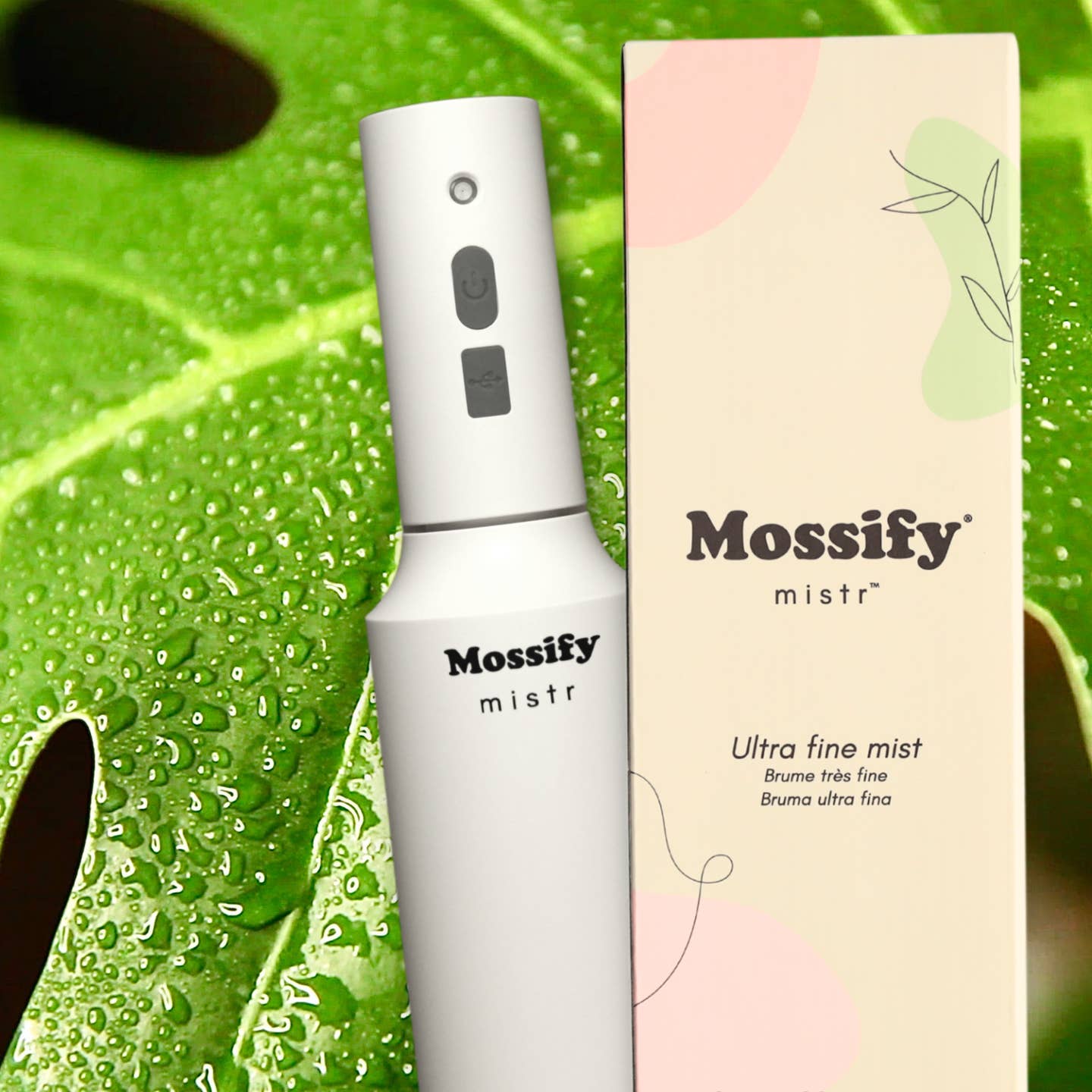 Mossify Mistr™ automatic plant mister with USB charging cable and fine spray nozzle