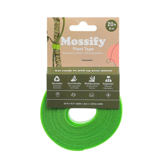 a bright green roll of mossy plant tape with a white background