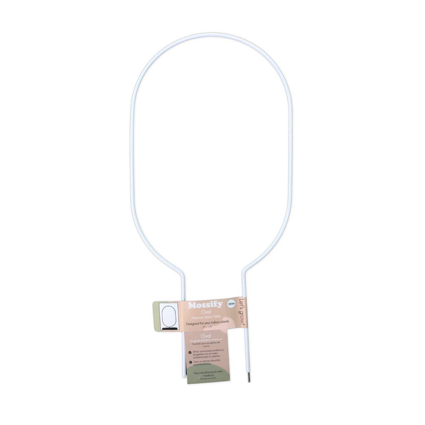 a white oval plant trellis with a white background