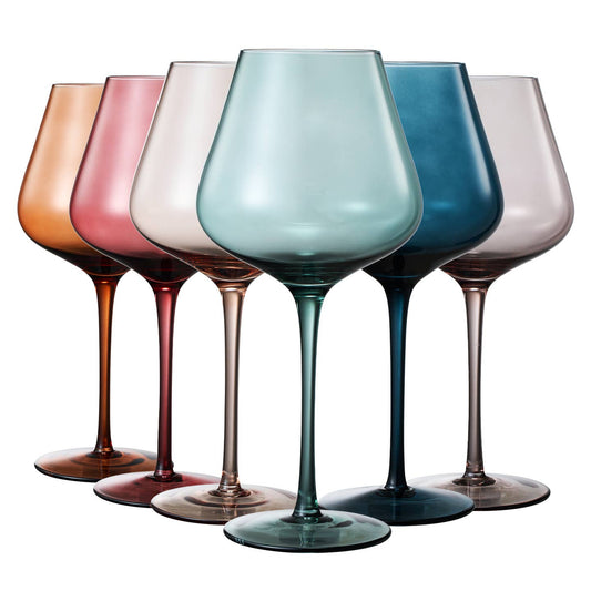set of 6 multicoloured wine glasses