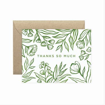 a plant themed card that says thank you so much on a white background