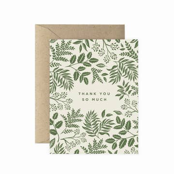 a plant themed card that says thank you so much on a white background