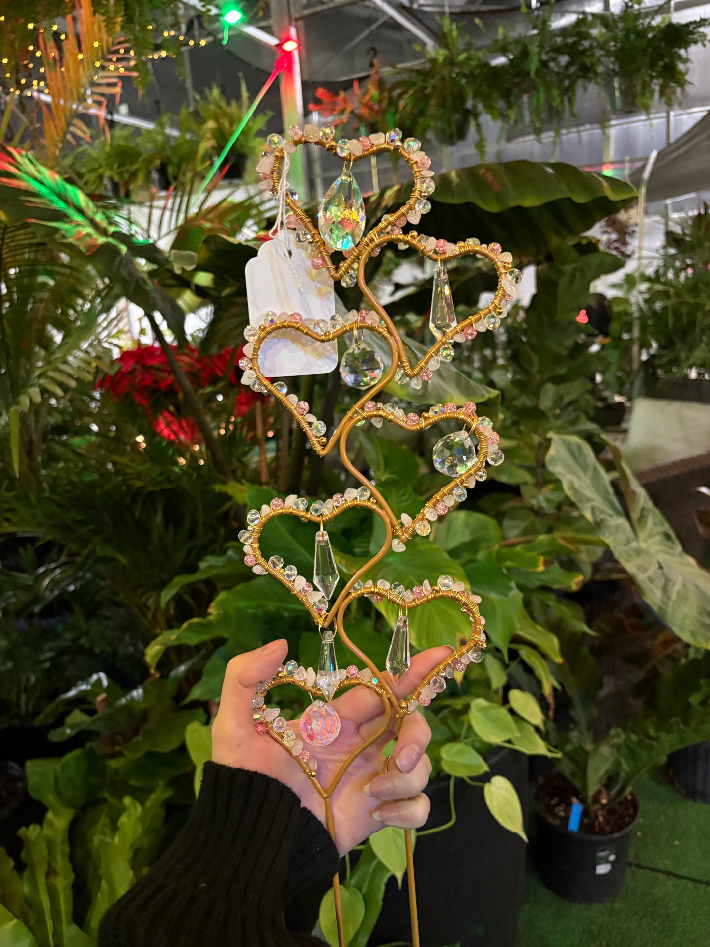 decorative gold and crystal plant stake 7 heart sun catcher 
