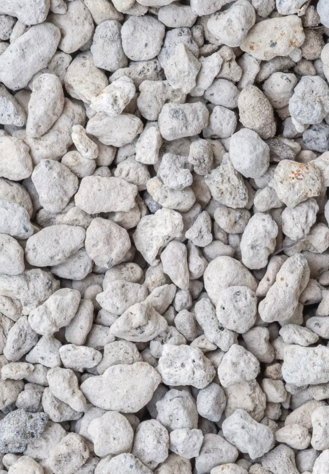 Close-up of small gray pumice stones