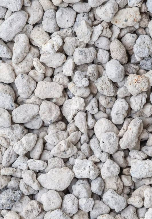 Close-up of small gray pumice stones