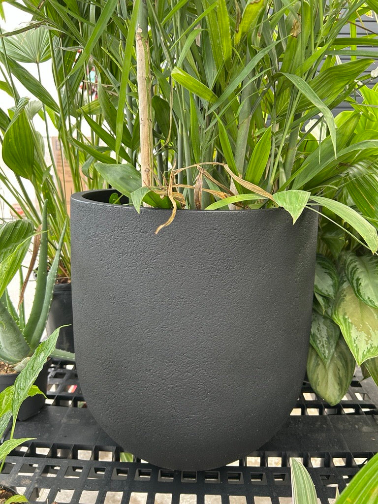 black outdoor plant pots Rustic Cask Planter