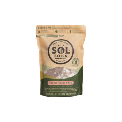 a tan bag of sol soils orchid chunky mix standing with a white background