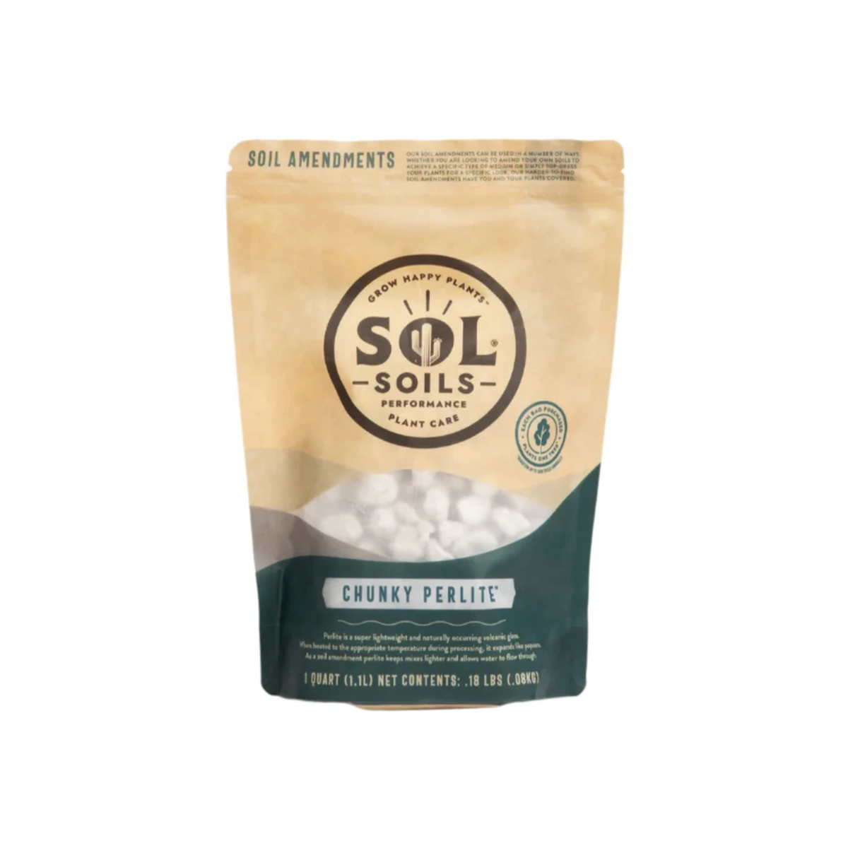 a tan bag of sol soils chunky perlite standing with a white background