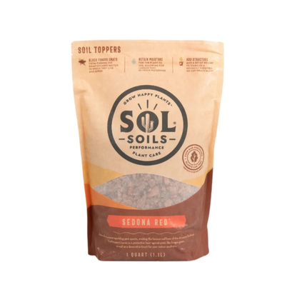 a tan bag of sol soils sedona red soil topper standing with a white background