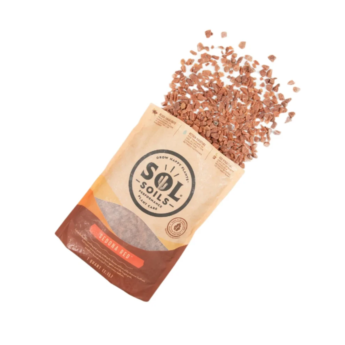 a tan bag of sol solid sedona red soil topper with the contents spilled onto the white background