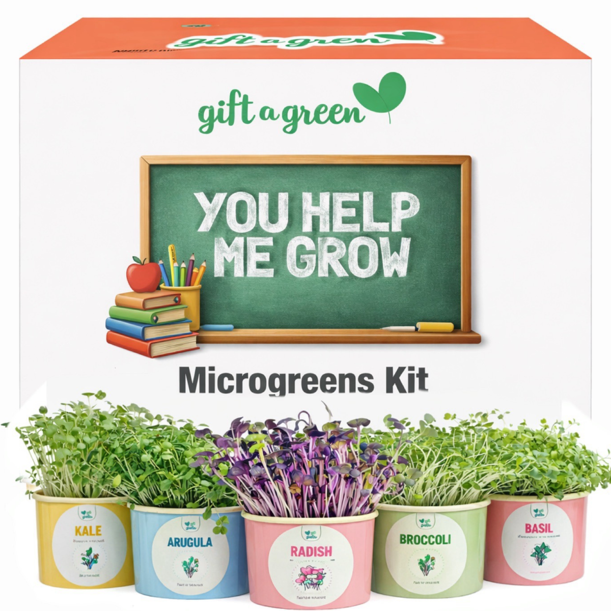 an image of the microgreen kit for a teacher that says you help me grow on a white background 