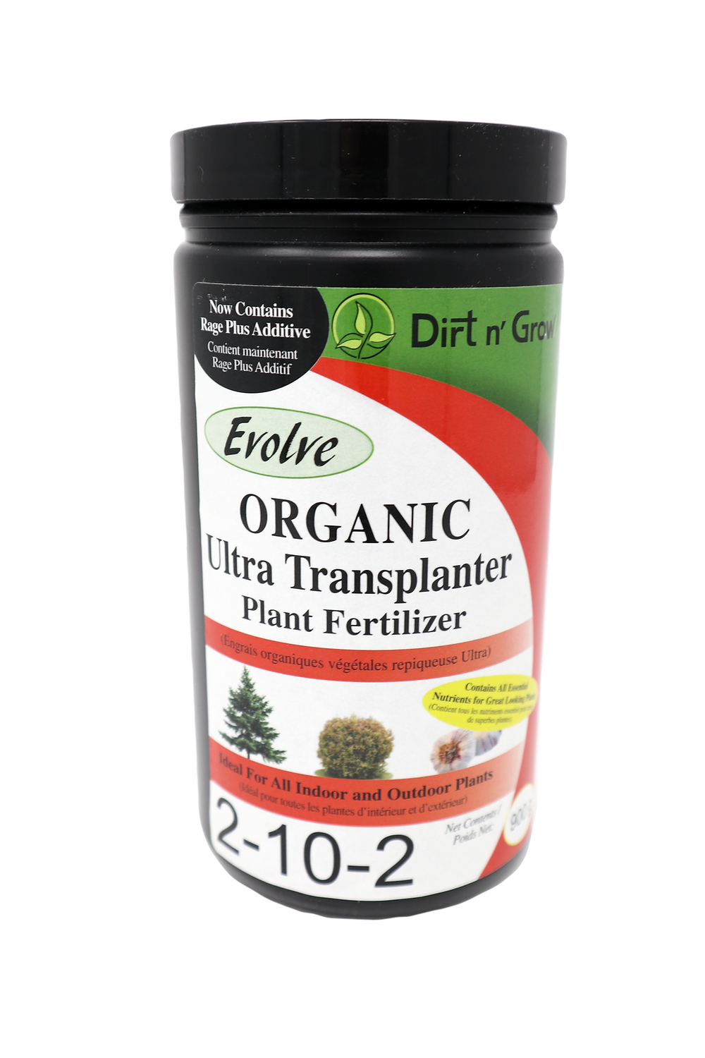 Organic plant fertilizer container with visible branding on a white background