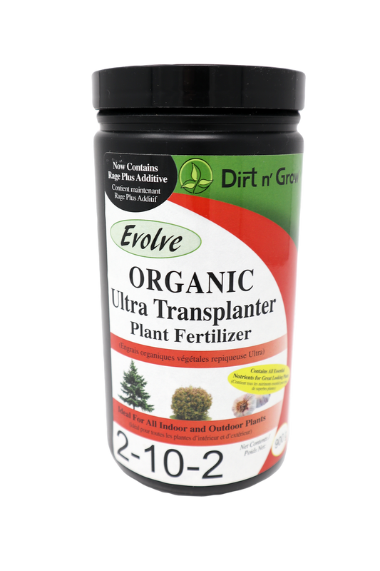 Organic plant fertilizer container with visible branding on a white background