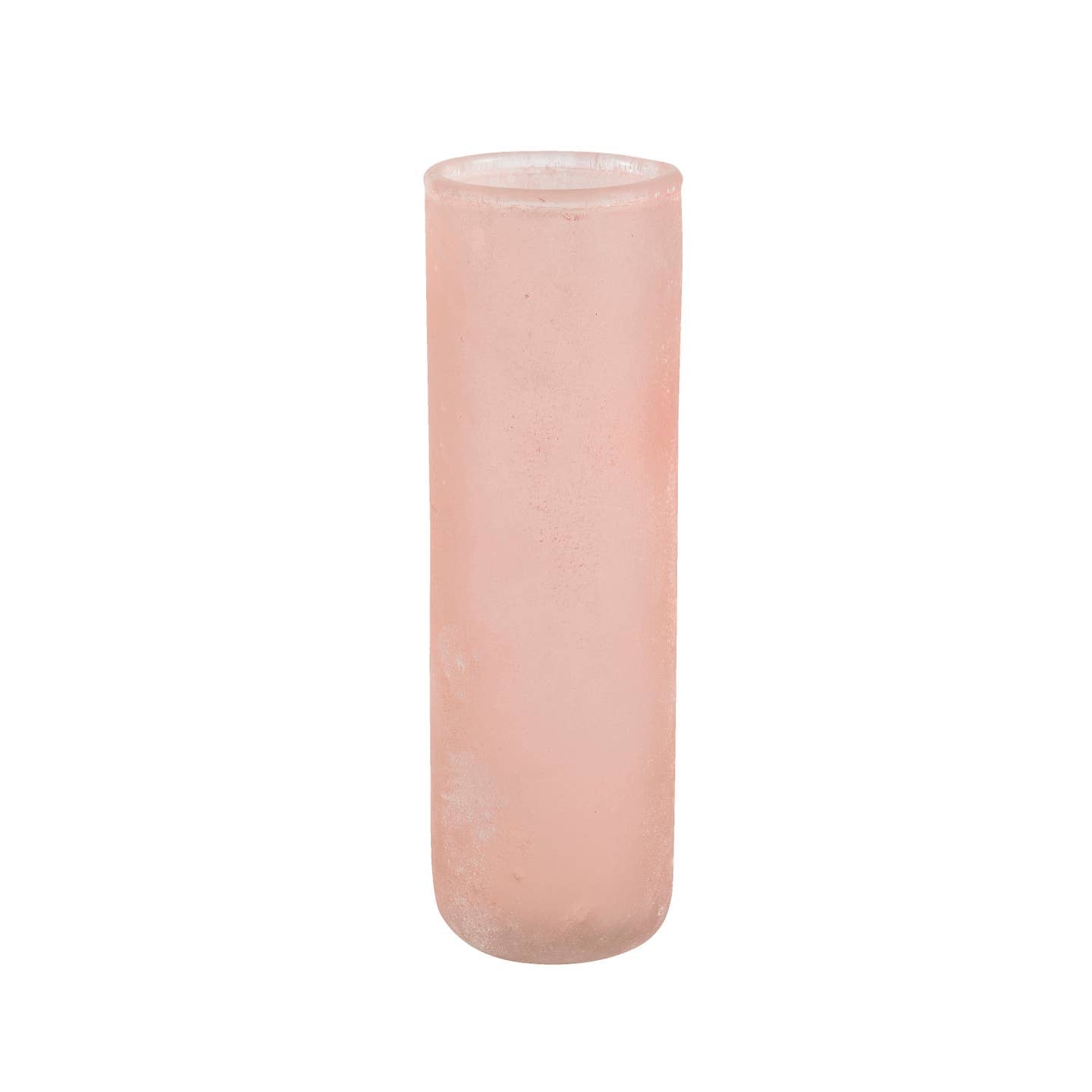 a pale pink vase with a plain white background