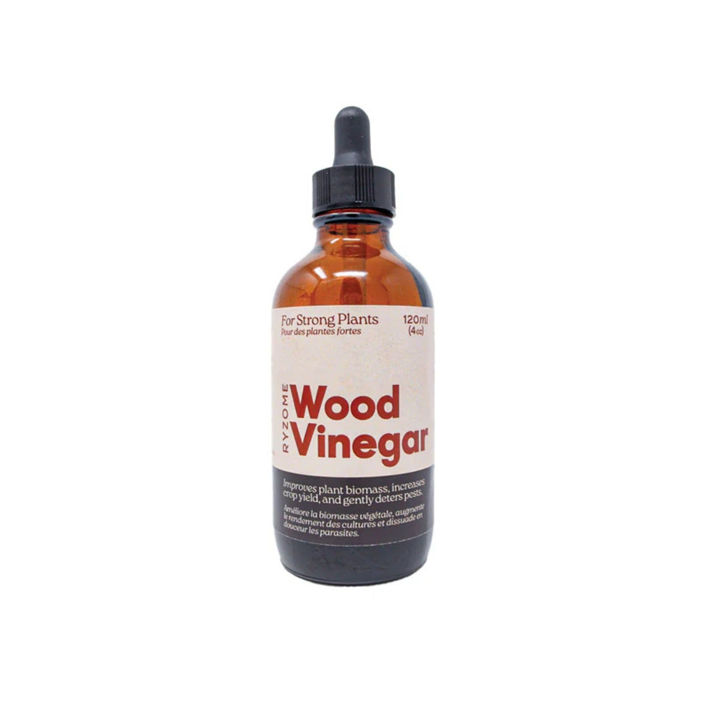 Bottle of wood vinegar with a dropper on a white background